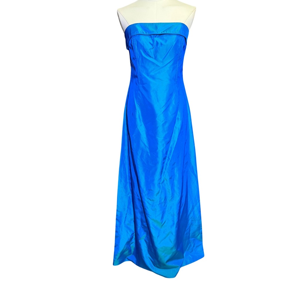 Jessica McClintock Dress Women 7/8 Blue Good Iridescent Strapless Maxi Formal